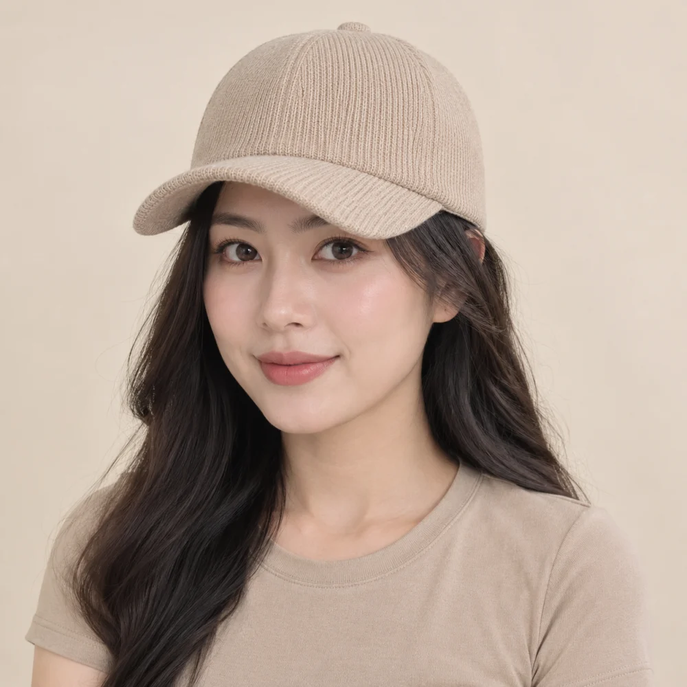 Mũ kết 6 panel len mềm màu be form đứng
