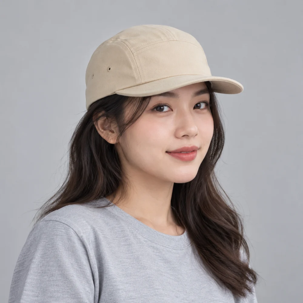 Mũ kết 5 panel cotton màu be phong cách cổ điển
