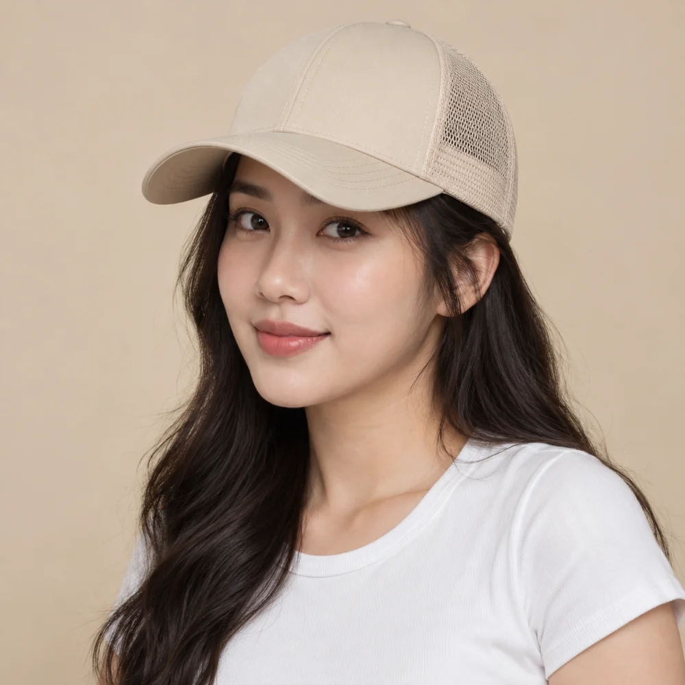 Mũ kết phối lưới / trucker microfiber màu be form ôm đầu