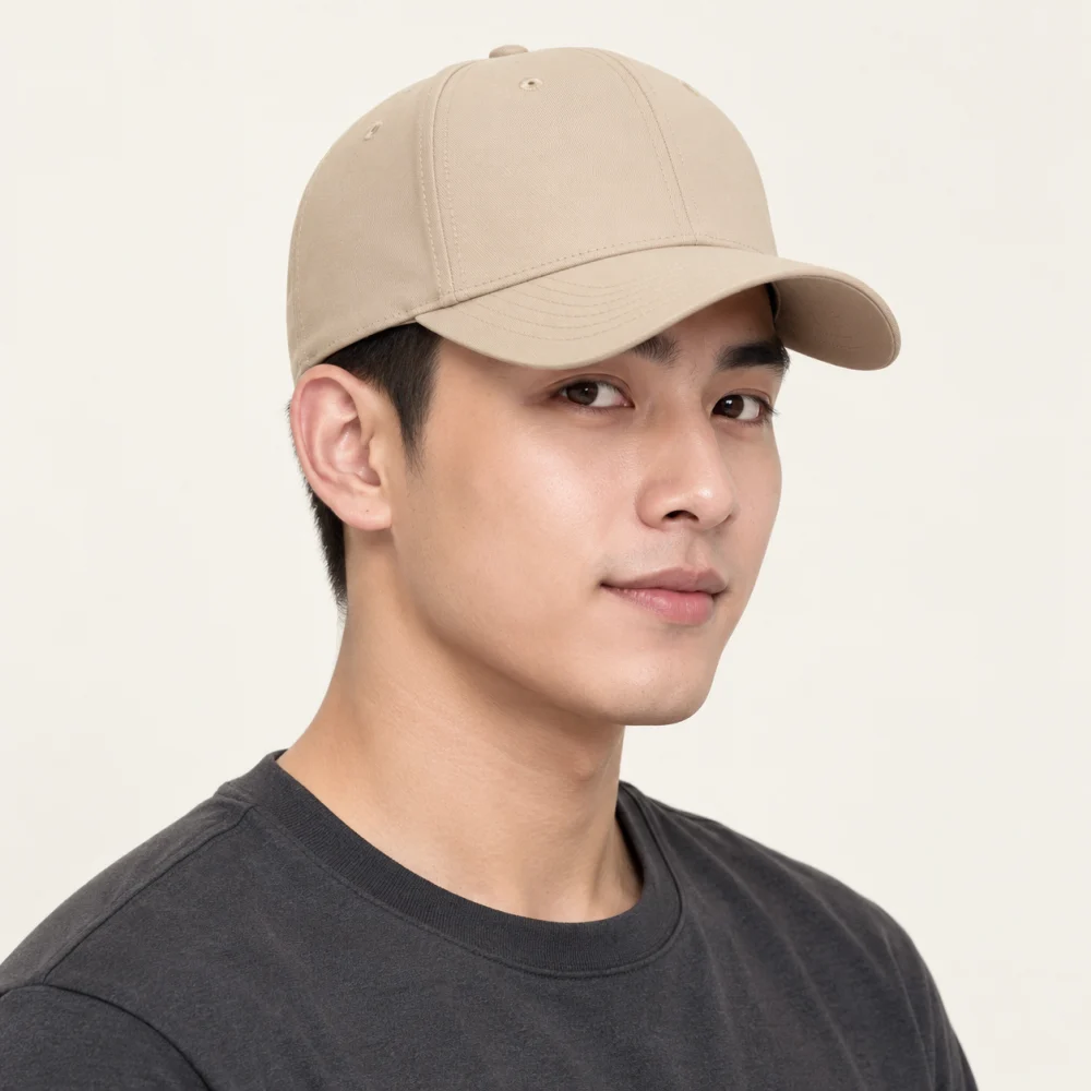 Mũ kết thể thao polyester màu be form đứng