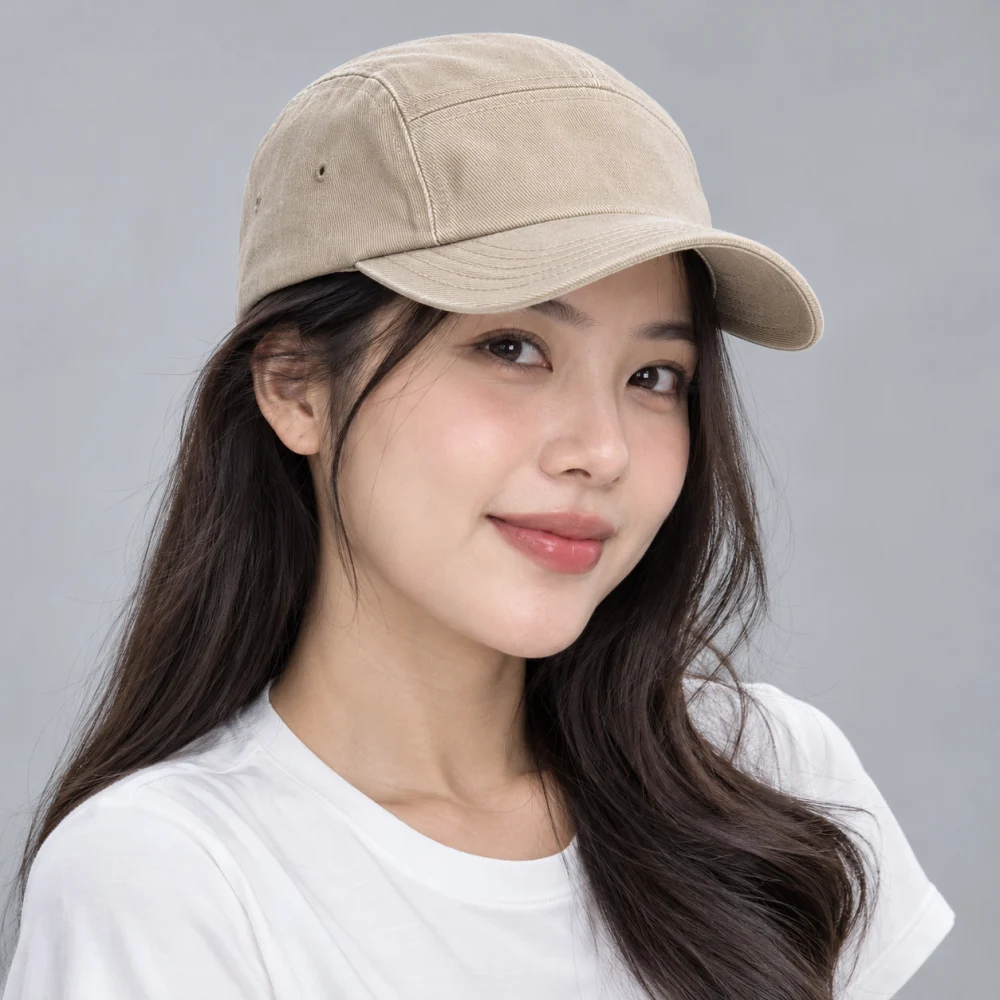 Mũ kết 5 panel jean màu be dùng ngoài trời