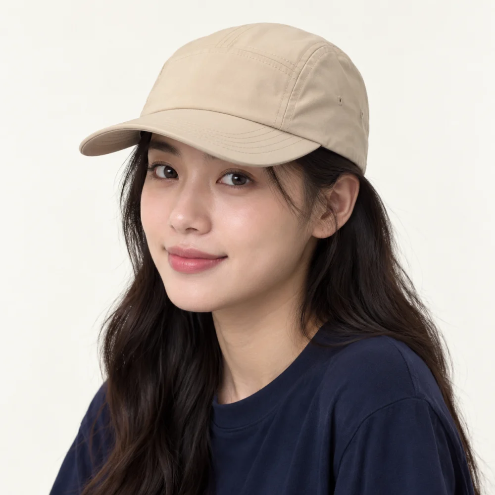 Mũ kết 5 panel microfiber màu be phong cách cổ điển