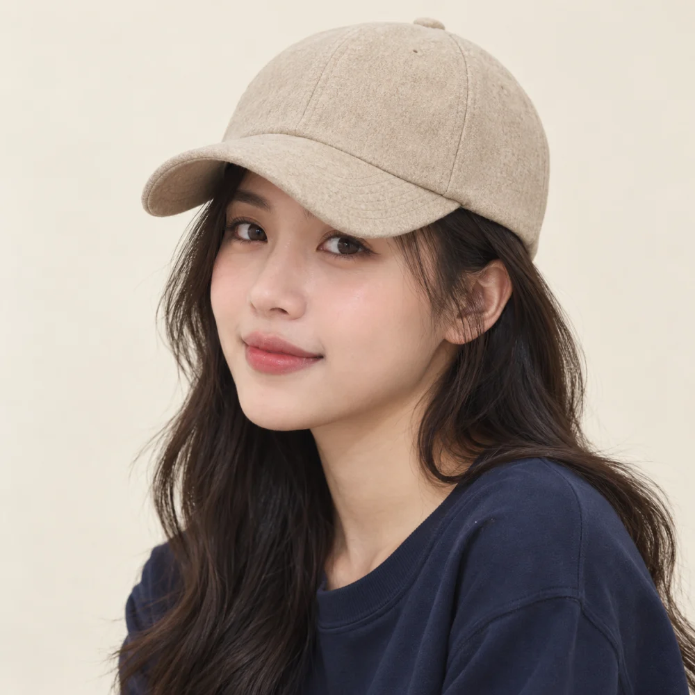 Mũ kết thể thao nỉ màu be phong cách vintage