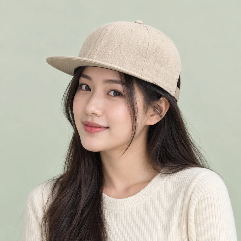 Mũ snapback vành phẳng jean màu be form ôm đầu