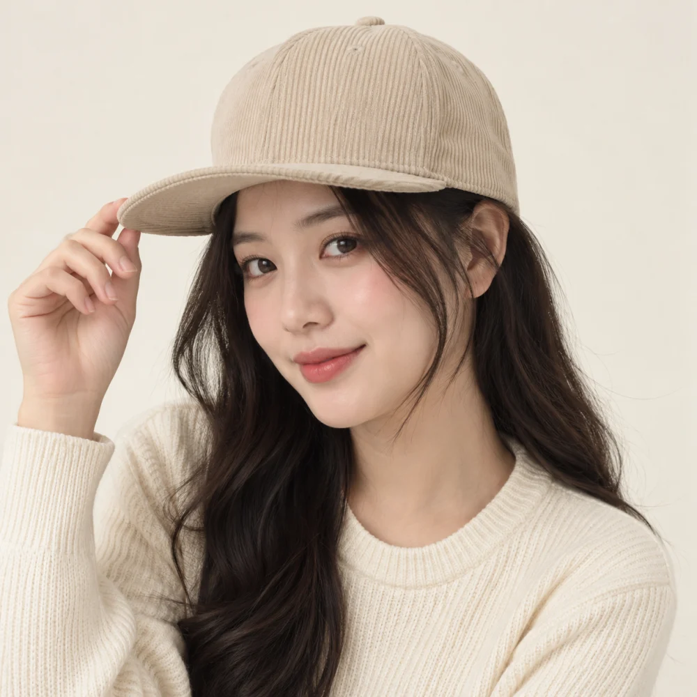 Mũ snapback thời trang nhung tăm màu be phong cách vintage