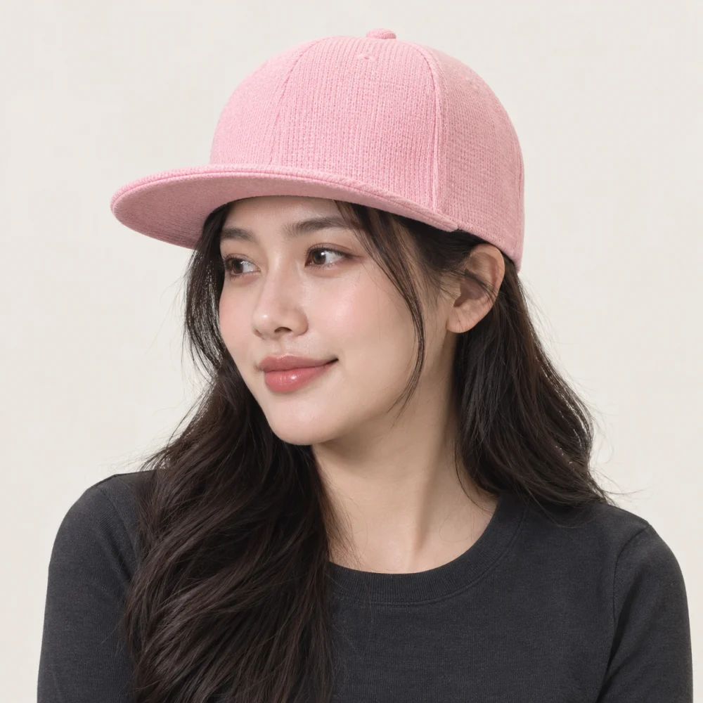 Mũ snapback trẻ em len mềm hồng pastel form sâu