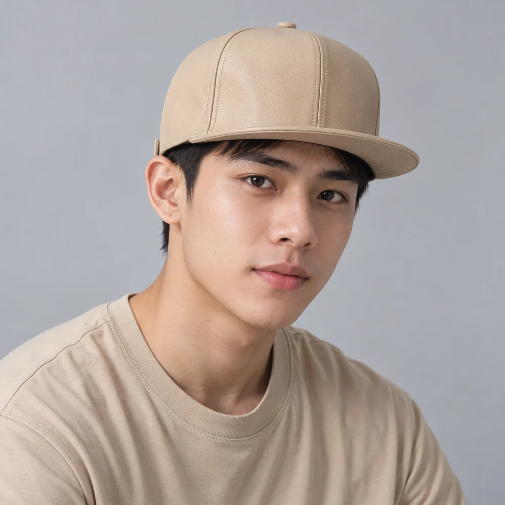 Mũ snapback vành phẳng da mềm màu be form sâu