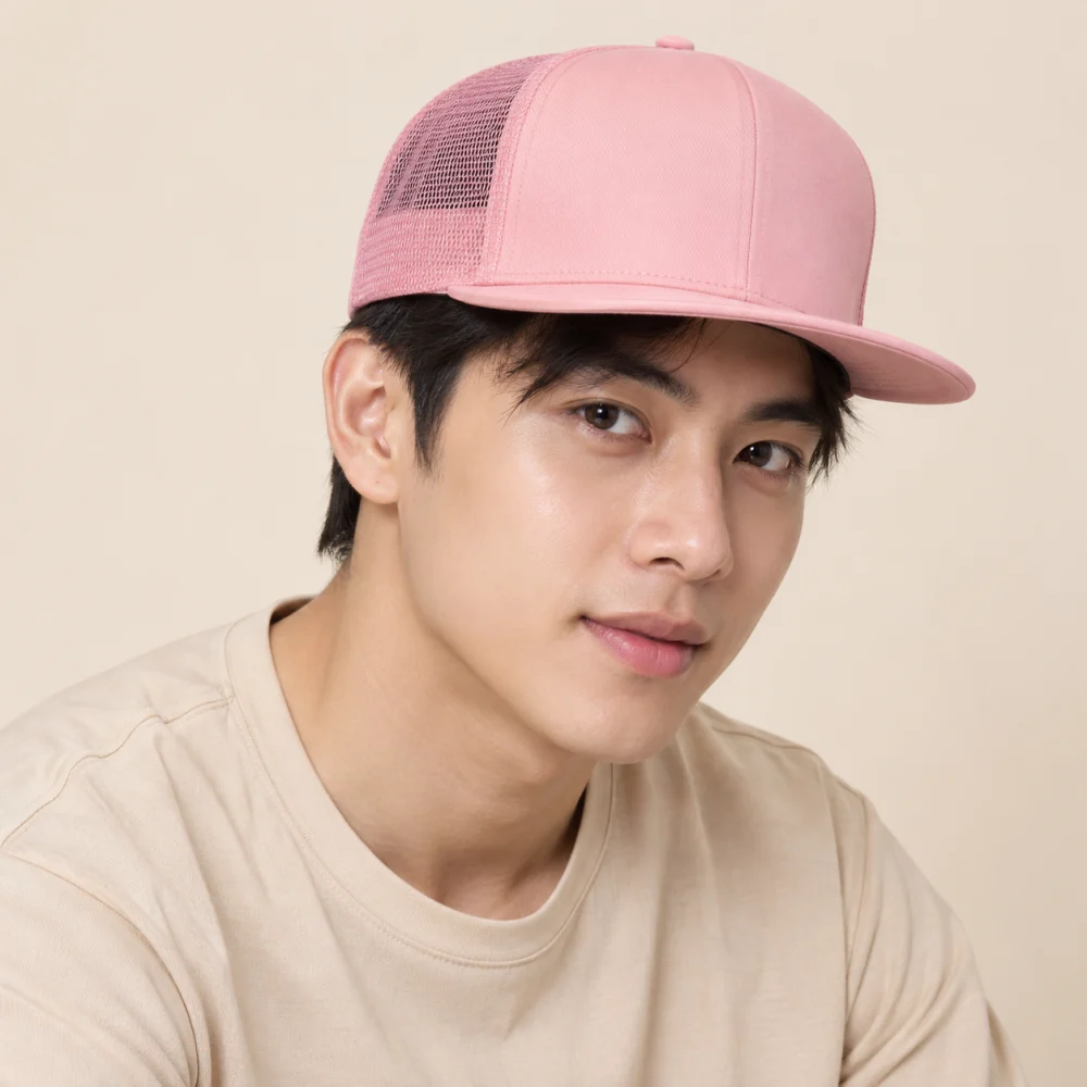 Mũ snapback phối lưới microfiber hồng pastel phong cách đường phố