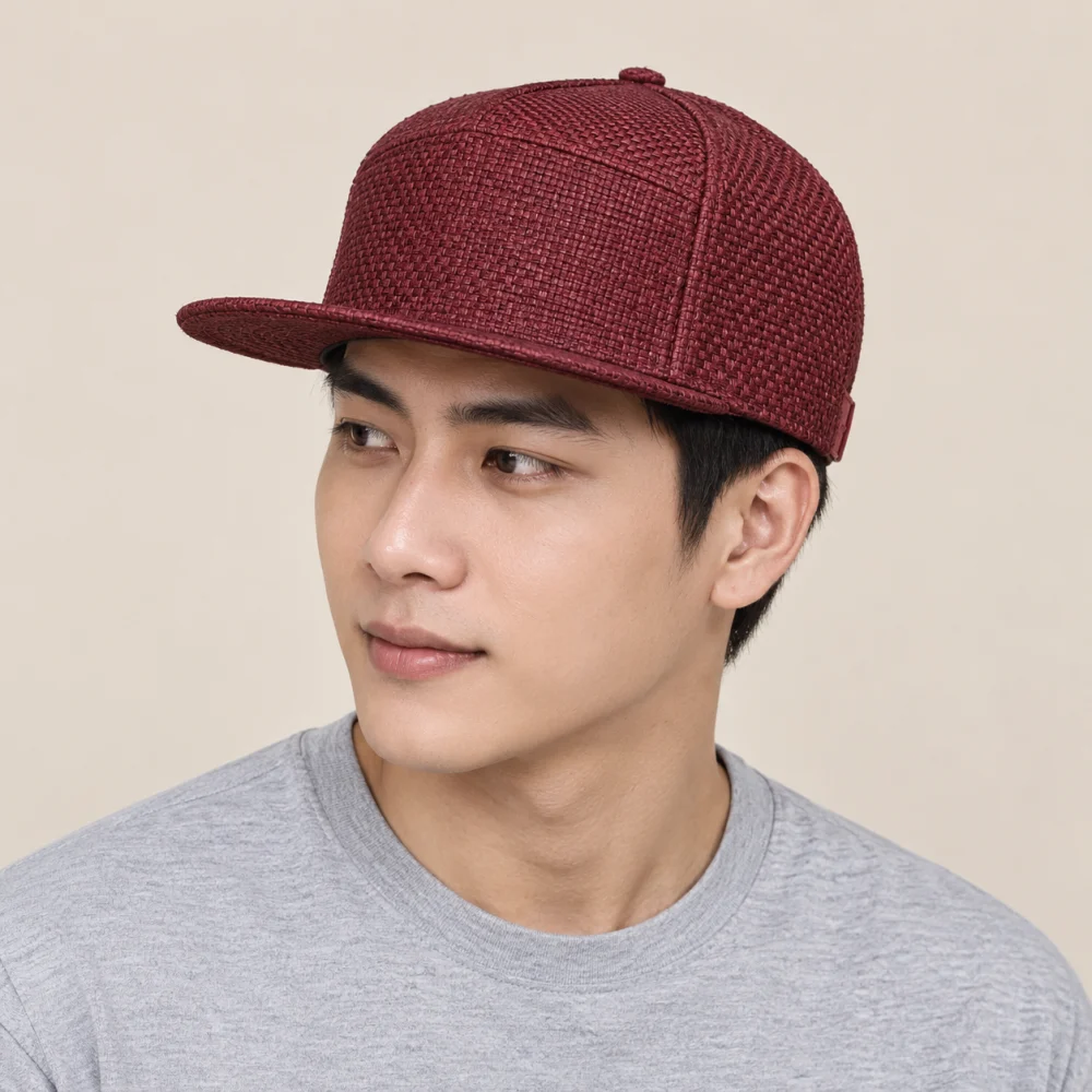 Mũ snapback 5 panel cói đỏ đô form đứng