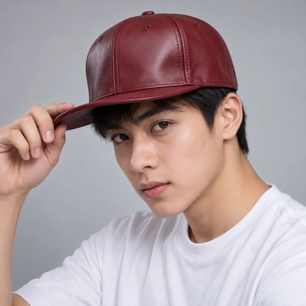 Mũ snapback hiphop da mềm đỏ đô kiểu thời trang
