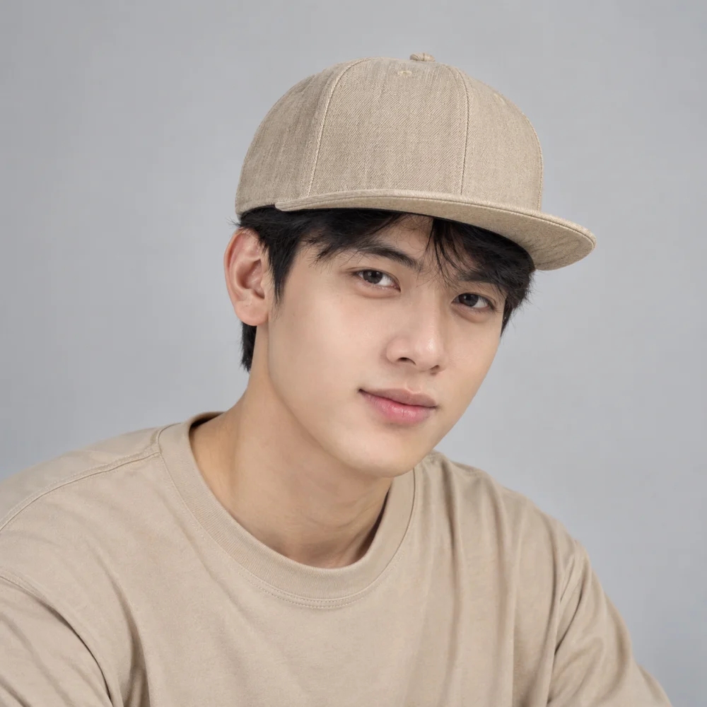 Mũ snapback vành phẳng jean màu be phong cách vintage