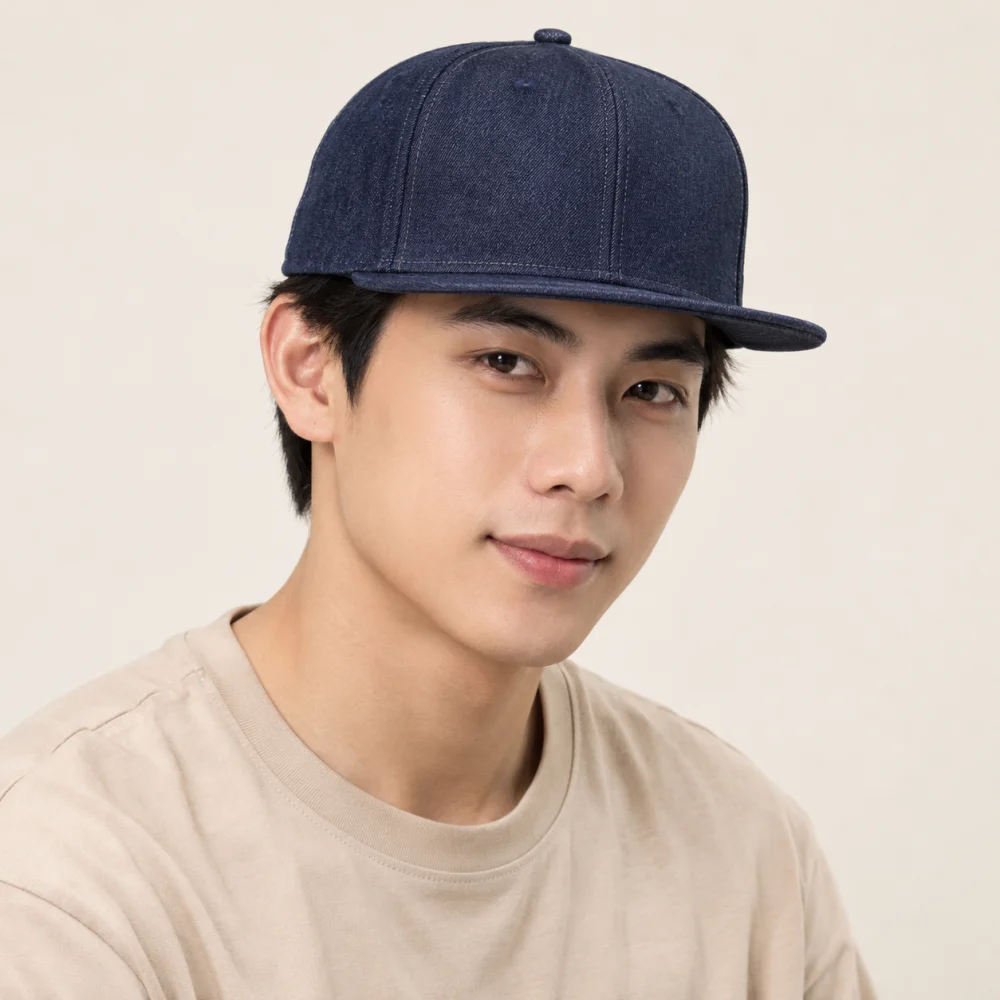 Mũ snapback vành phẳng denim xanh navy phong cách cổ điển