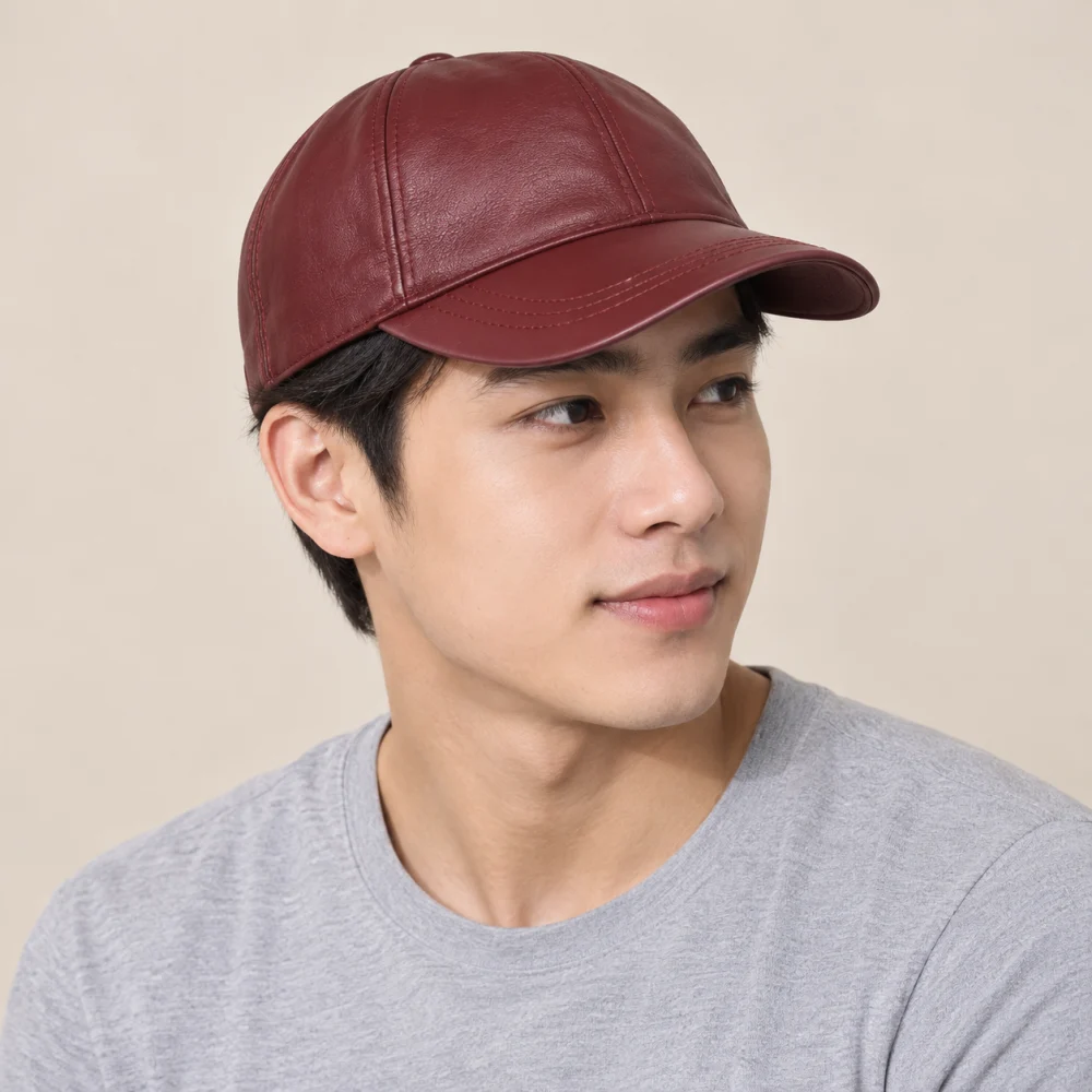 Mũ nửa đầu thể thao da mềm đỏ đô phong cách thể thao