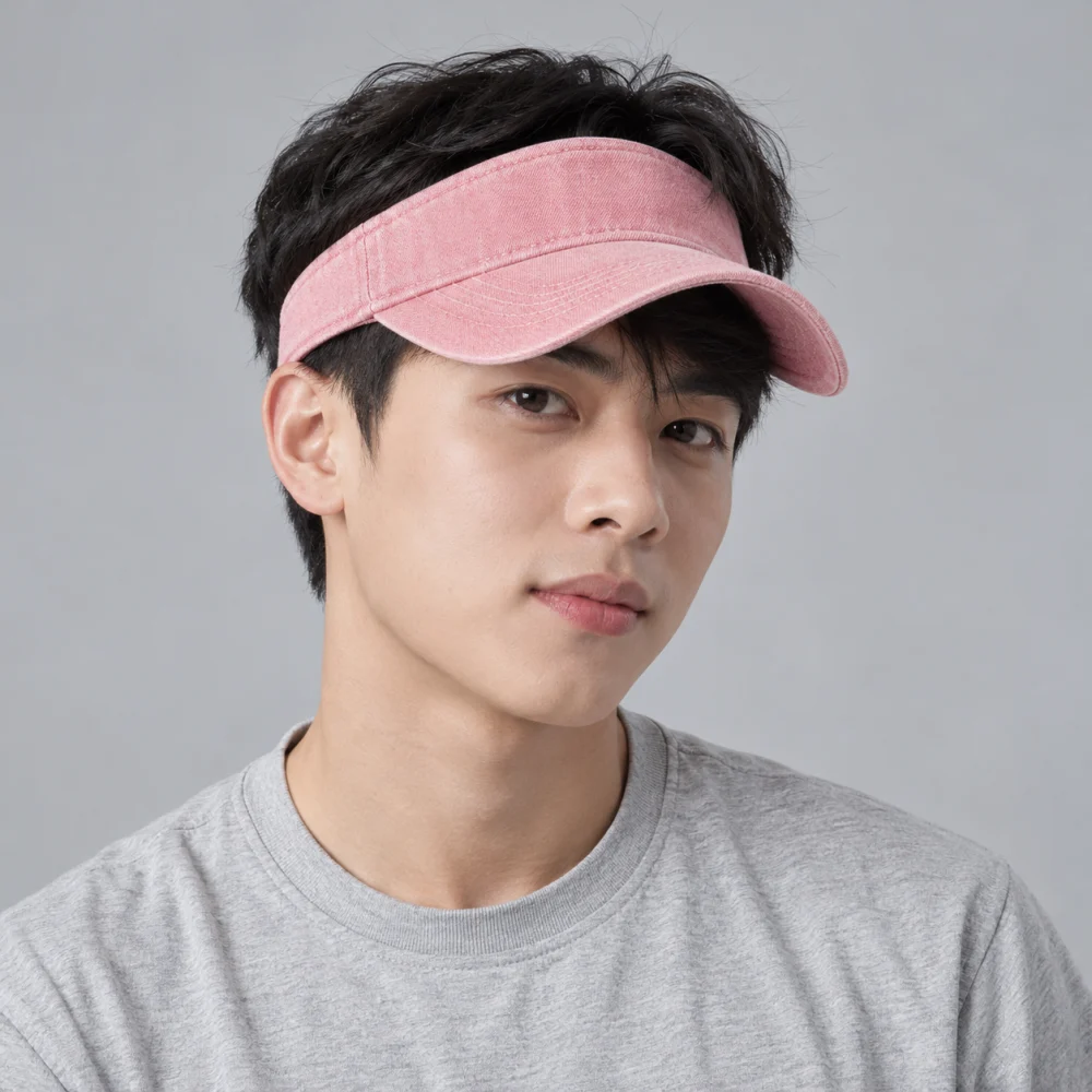 Mũ nửa đầu tennis jean hồng pastel phong cách cổ điển