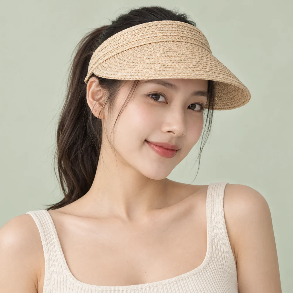 Mũ nửa đầu chạy bộ cói màu be phong cách cổ điển