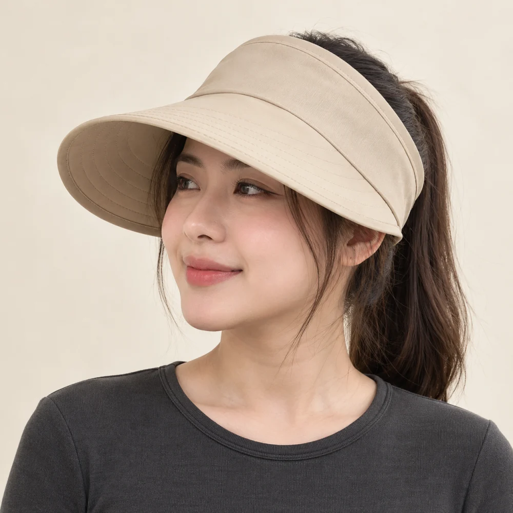 Mũ nửa đầu chống nắng da mềm màu be form sâu