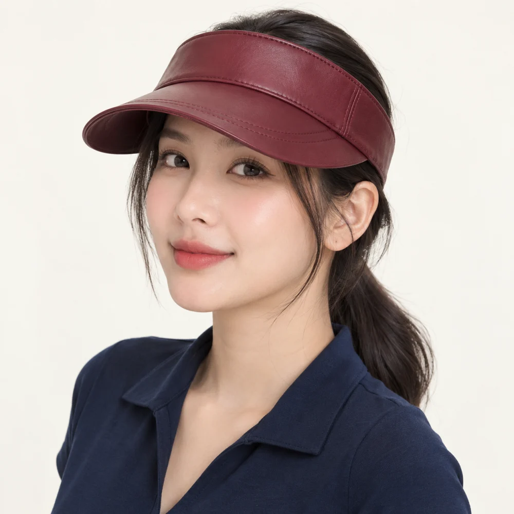 Mũ nửa đầu golf da mềm đỏ đô form đứng