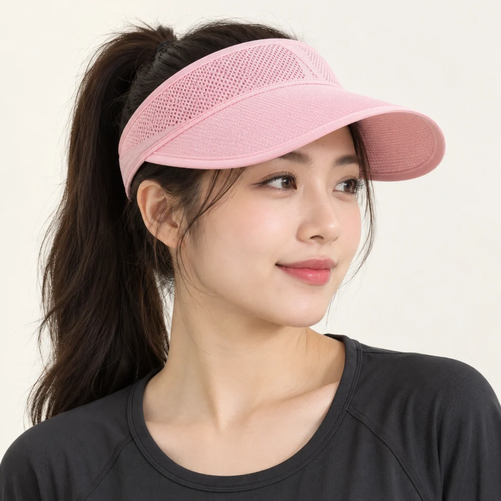 Mũ nửa đầu chống nắng lưới thoáng hồng pastel phong cách thể thao
