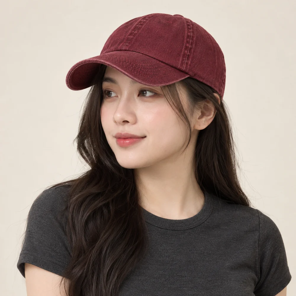 Mũ nửa đầu thời trang denim đỏ đô phong cách tối giản