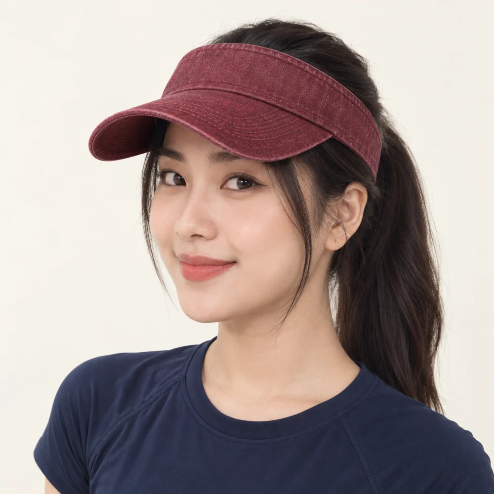 Mũ nửa đầu chạy bộ jean đỏ đô phong cách cổ điển