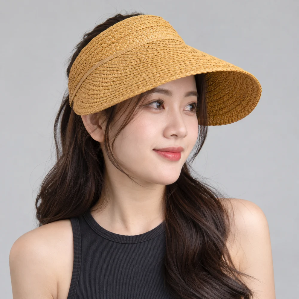 Mũ nửa đầu chống nắng cói vàng mustard dùng ngoài trời