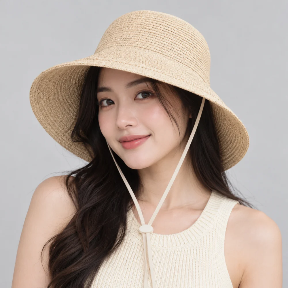 Mũ tai bèo đồng phục cói màu be phong cách tối giản