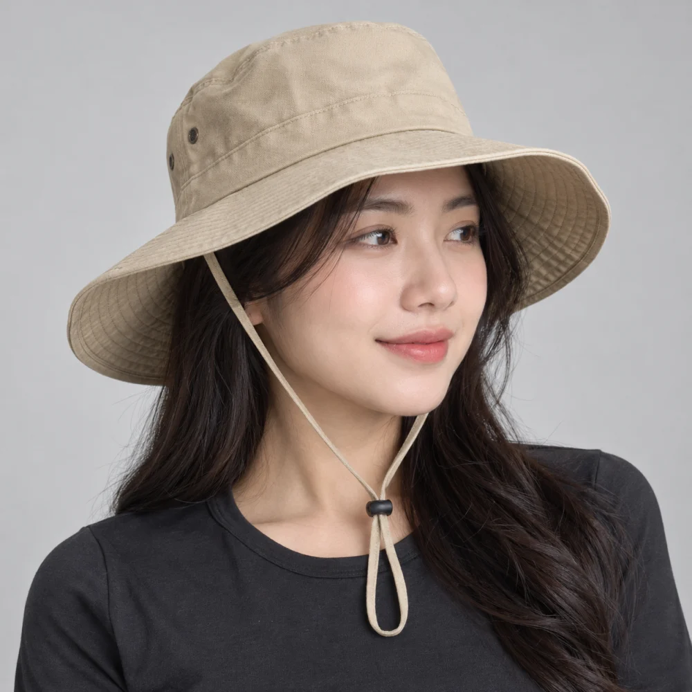 Mũ tai bèo du lịch canvas màu be kiểu thời trang