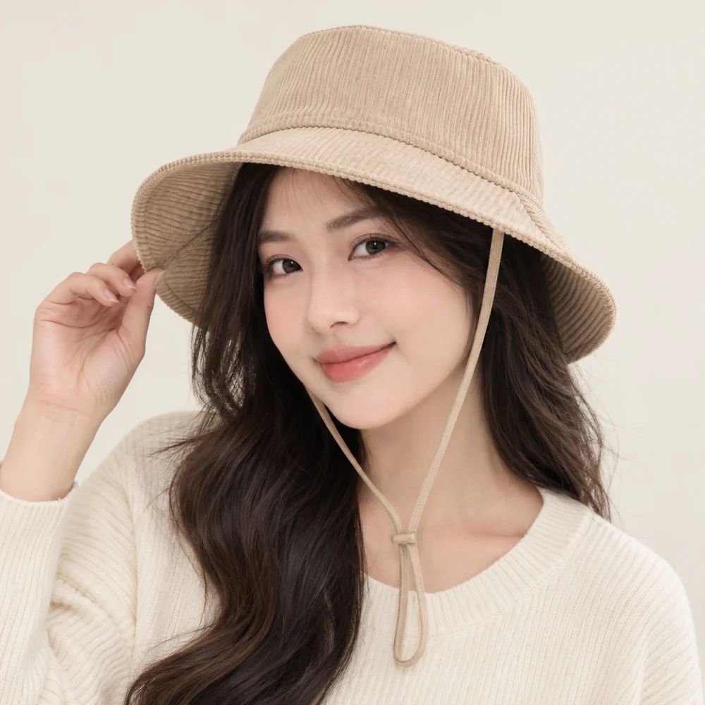 Mũ tai bèo trẻ em nhung tăm màu be form đứng