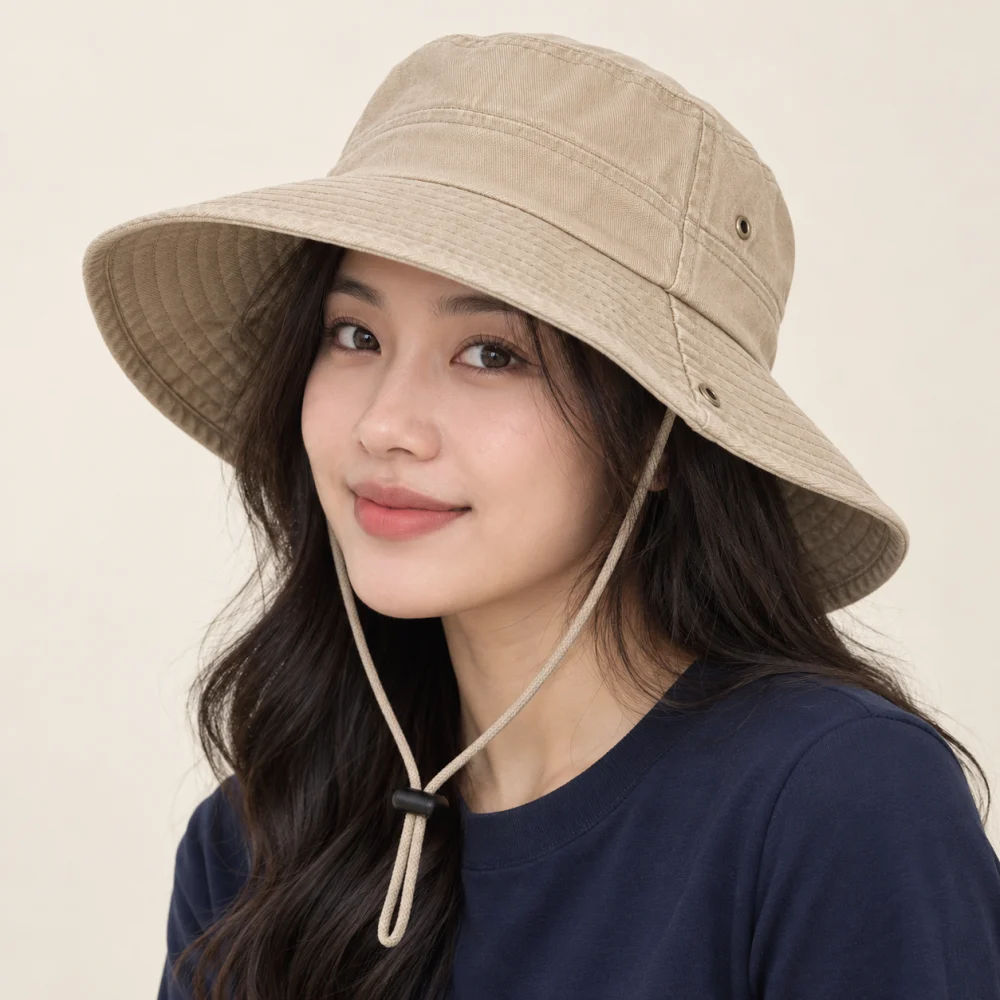 Mũ tai bèo du lịch jean màu be phong cách đường phố