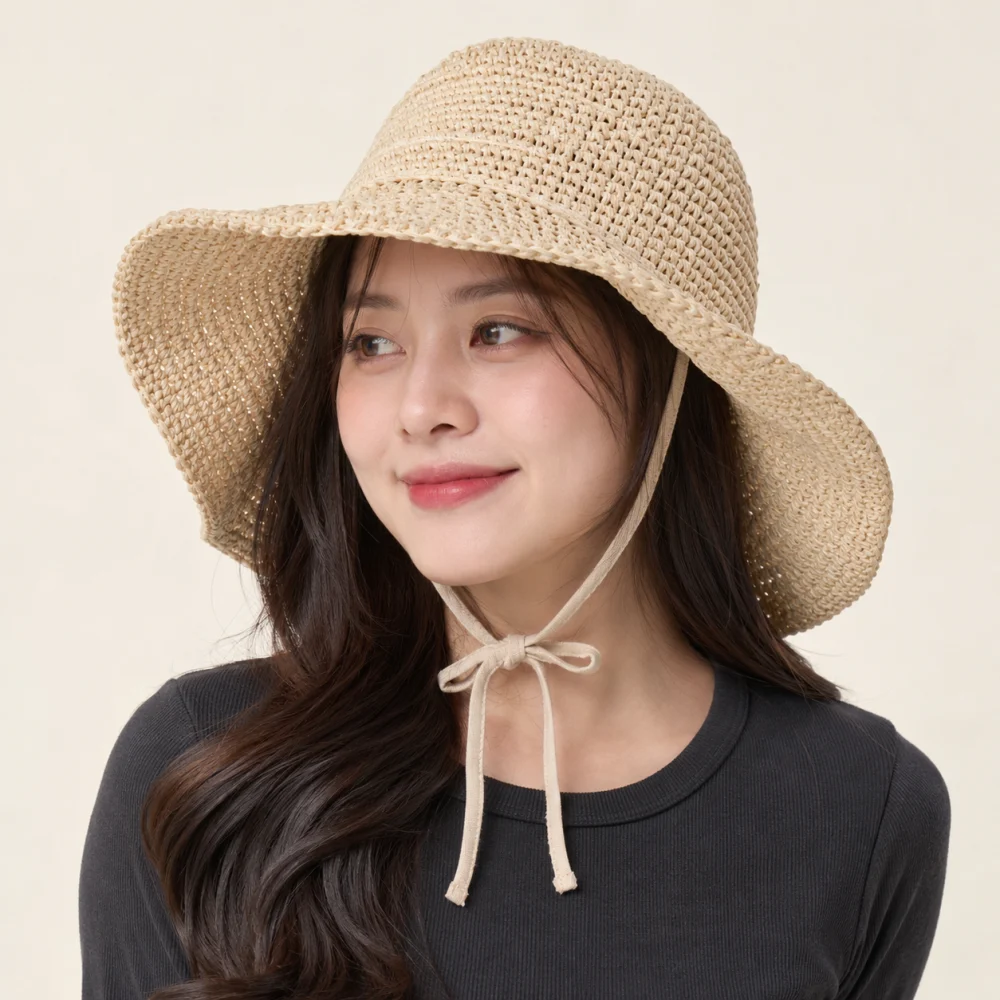 Mũ tai bèo trẻ em cói màu be dùng dã ngoại