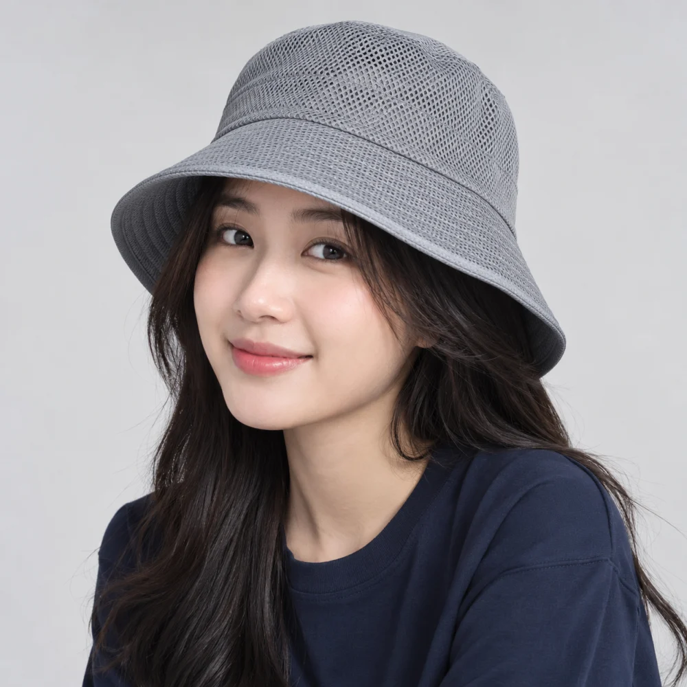 Mũ bucket trơn lưới thoáng xám kiểu thời trang