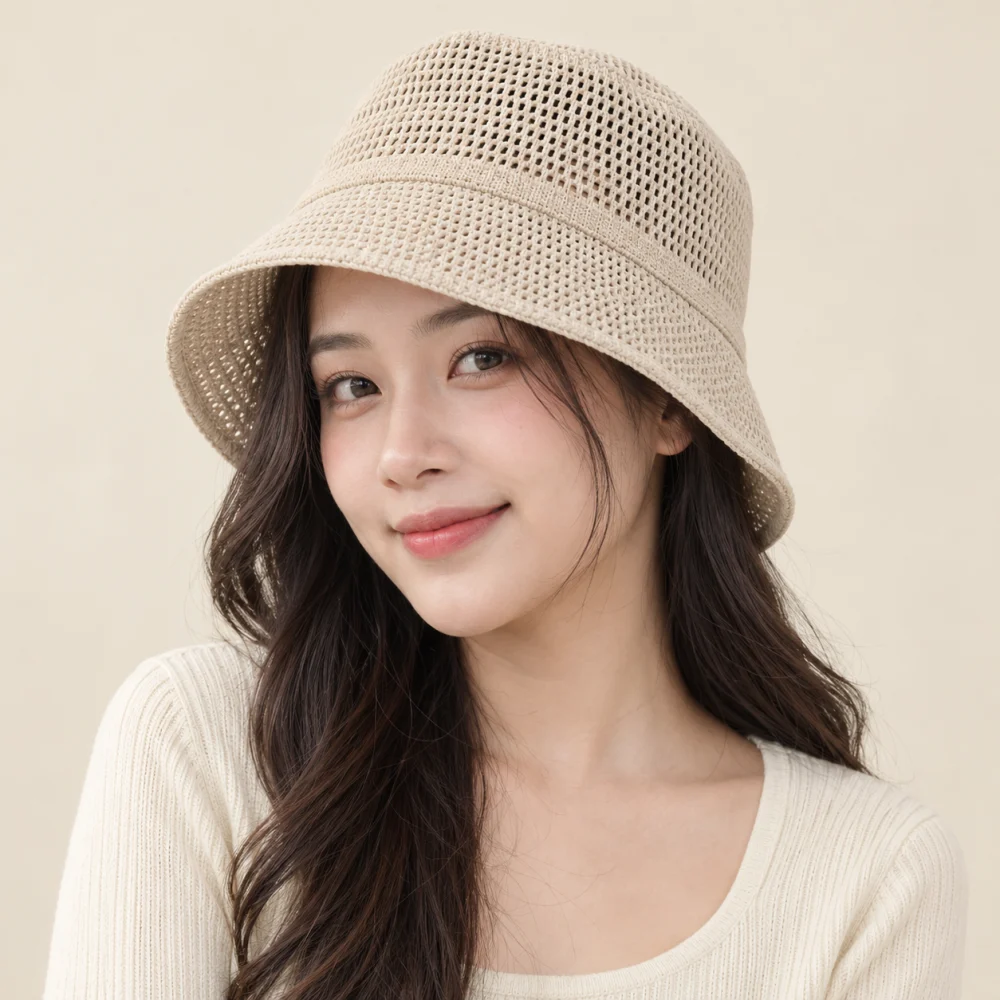 Mũ bucket thời trang lưới thoáng màu be form ôm đầu