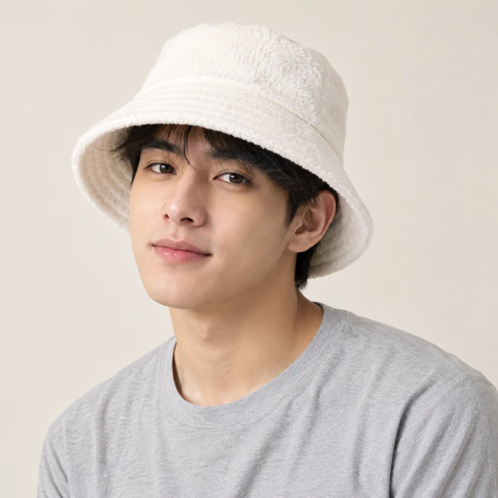 Mũ bucket thời trang nỉ trắng kiểu thời trang