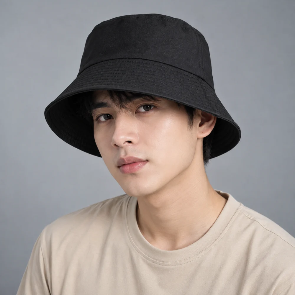Mũ bucket trơn polyester đen form sâu