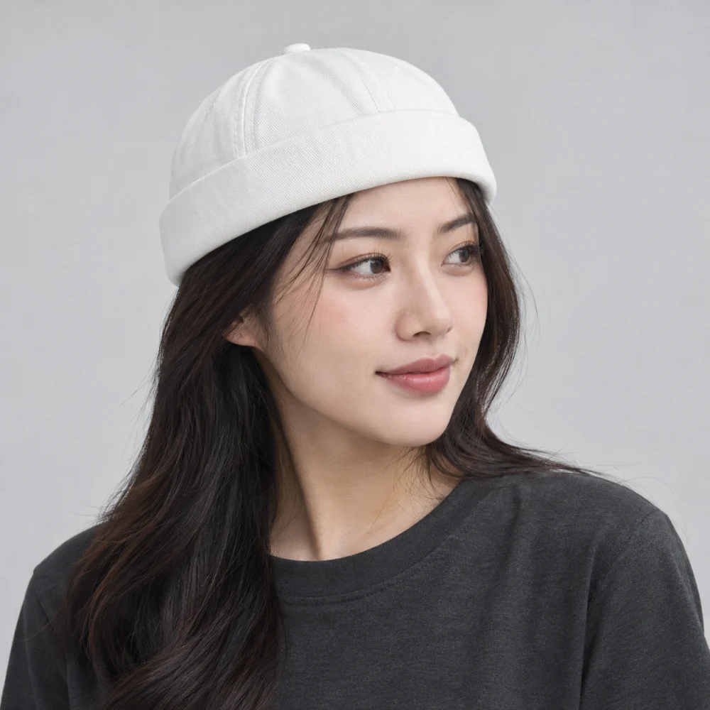 Mũ khác không vành canvas trắng kiểu thời trang