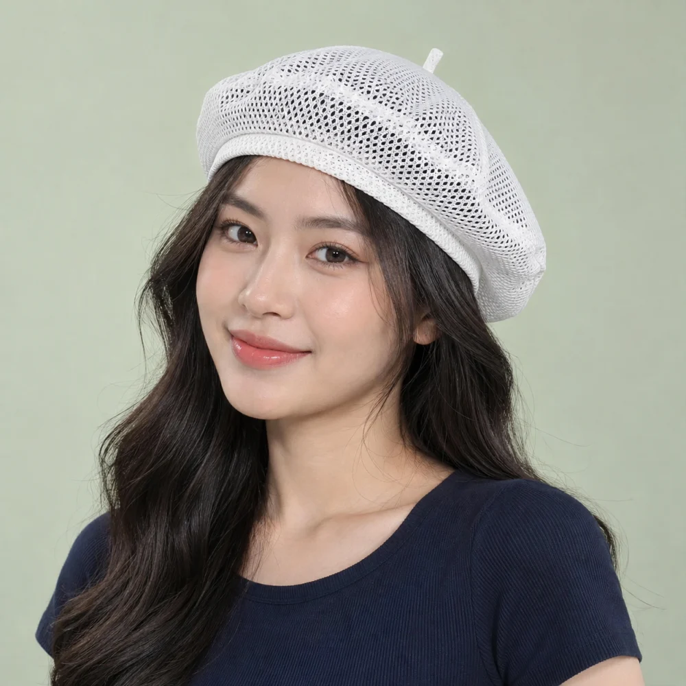 Mũ khác beret lưới thoáng trắng kiểu thời trang
