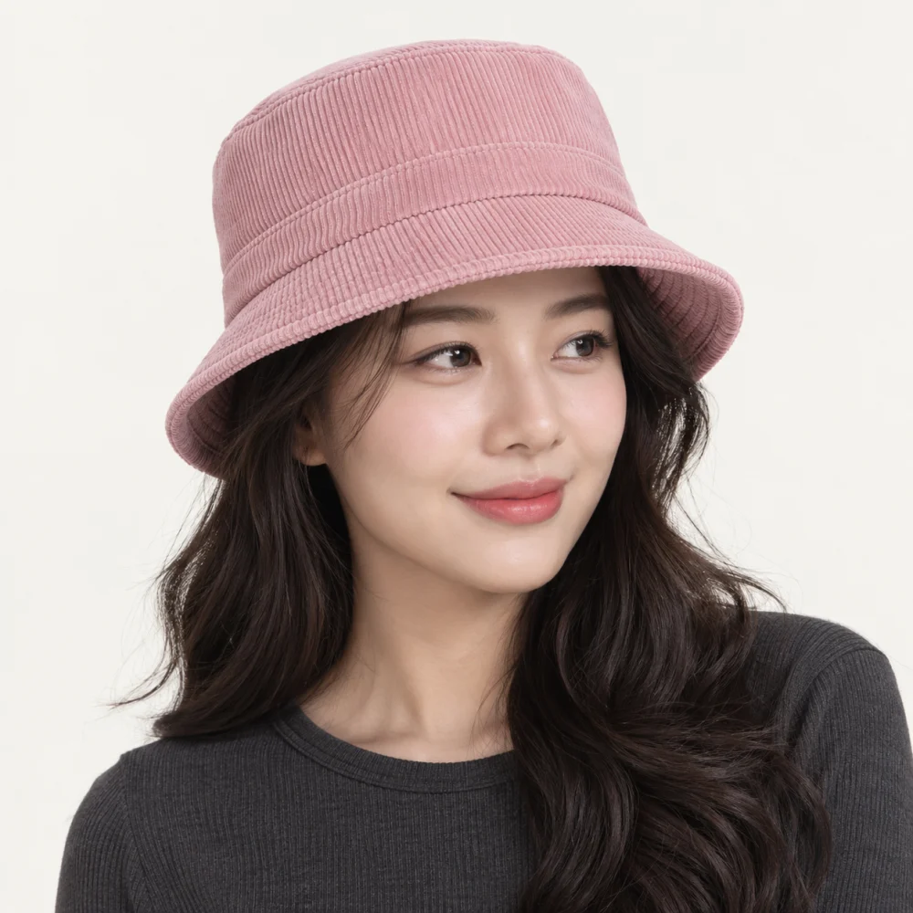 Mũ khác pillbox nhung tăm hồng pastel dùng dã ngoại