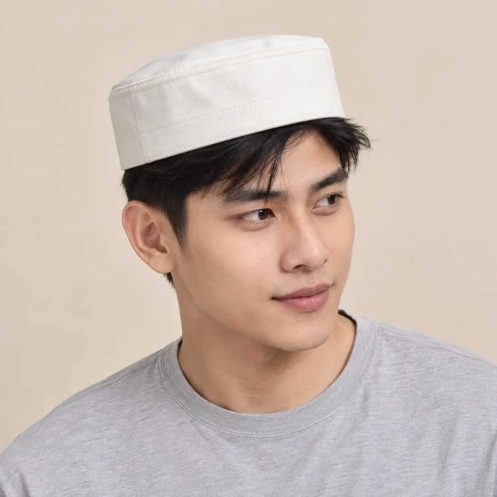 Mũ khác pillbox canvas trắng kiểu thời trang