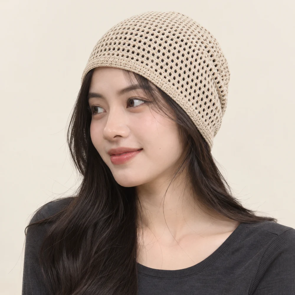 Mũ khác beanie lưới thoáng màu be form ôm đầu