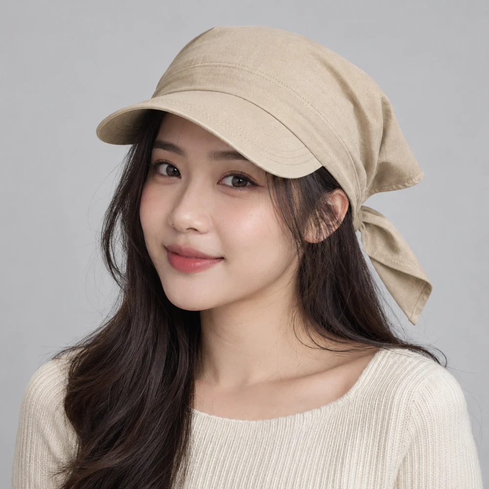 Mũ khác bandana canvas màu be phong cách thể thao