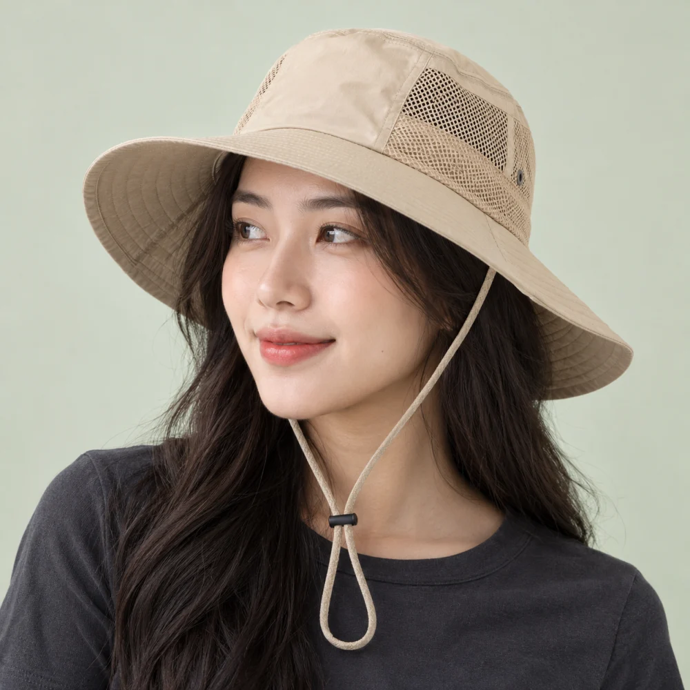 Mũ khác beanie lưới thoáng màu be dùng dã ngoại