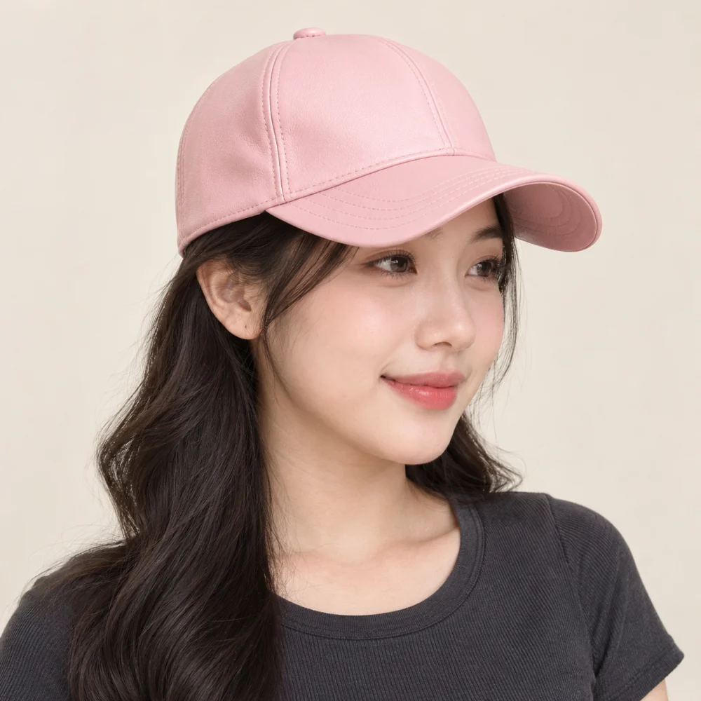 Mũ đồng phục doanh nghiệp da mềm hồng pastel form đứng