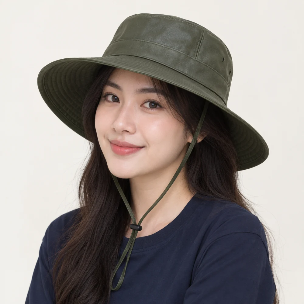 Mũ đồng phục du lịch da mềm xanh rêu phong cách tối giản