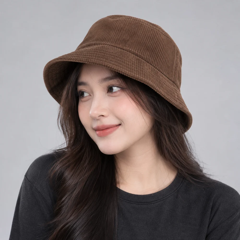 Mũ đồng phục học sinh / trẻ em nhung tăm nâu đất kiểu thời trang