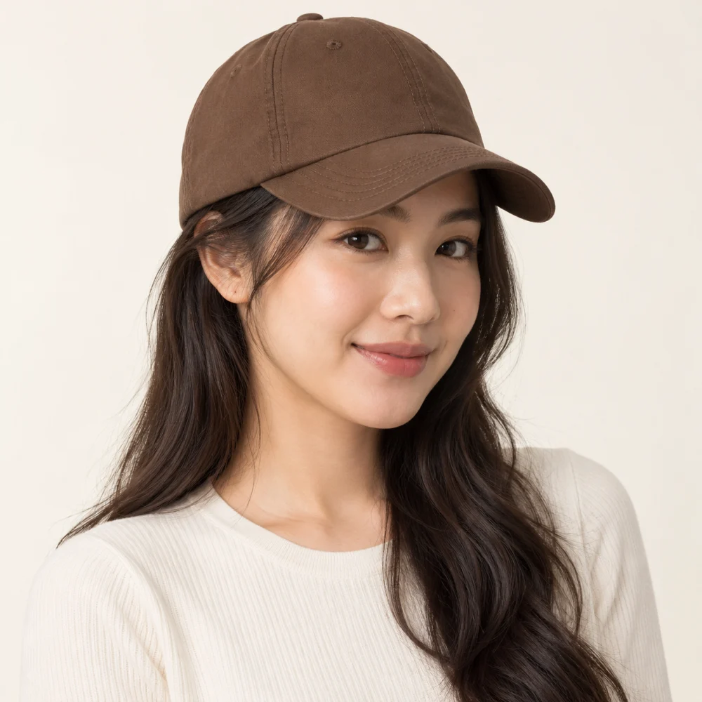 Mũ kết in / thêu logo cotton nâu đất phong cách tối giản