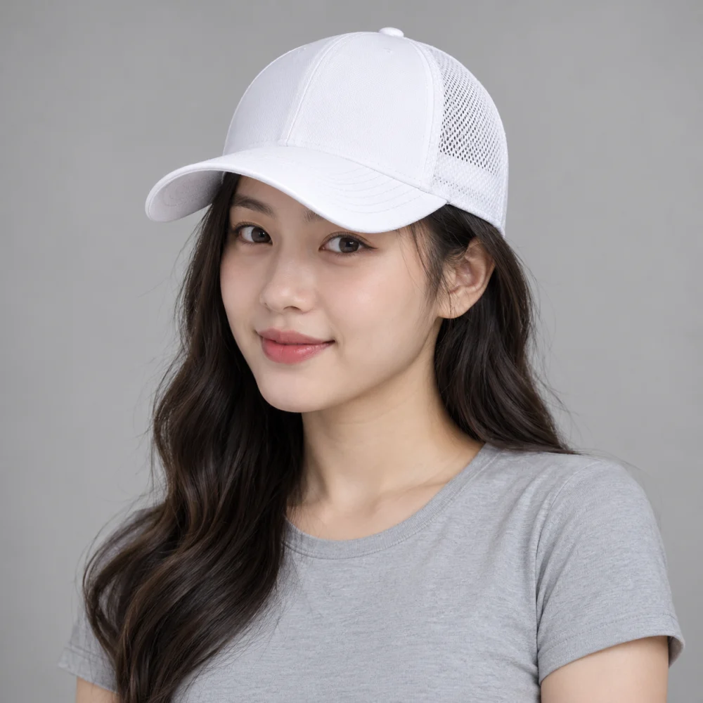 Mũ kết lưỡi cong lưới thoáng trắng kiểu thời trang