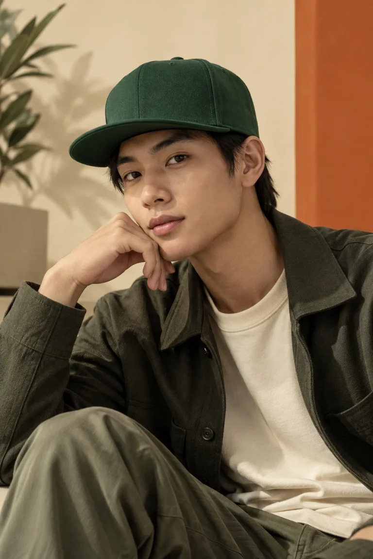 Người mẫu nam đội mũ snapback xanh rừng