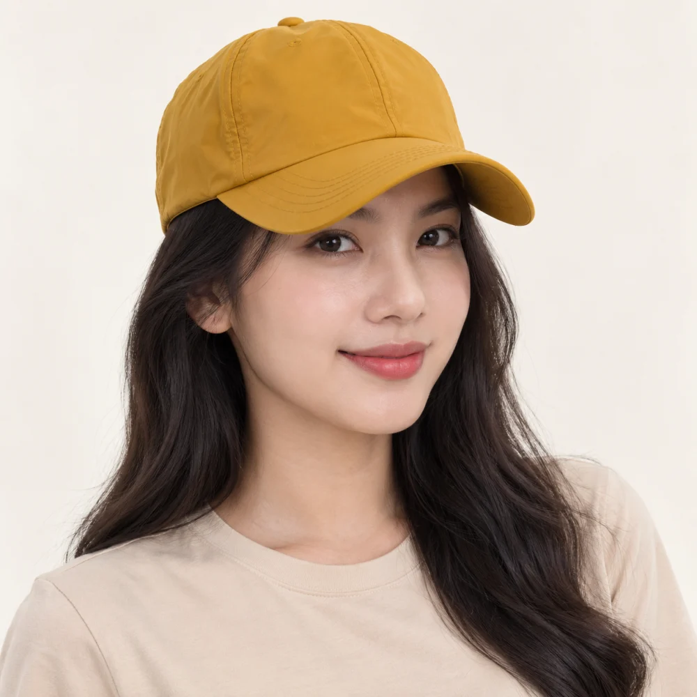 Mũ kết in / thêu logo vải dù vàng mustard phong cách thể thao