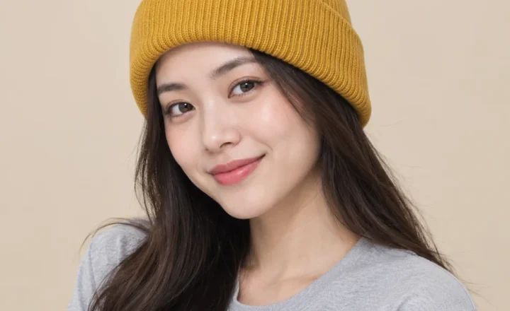 Mũ kết in / thêu logo len mềm vàng mustard form sâu