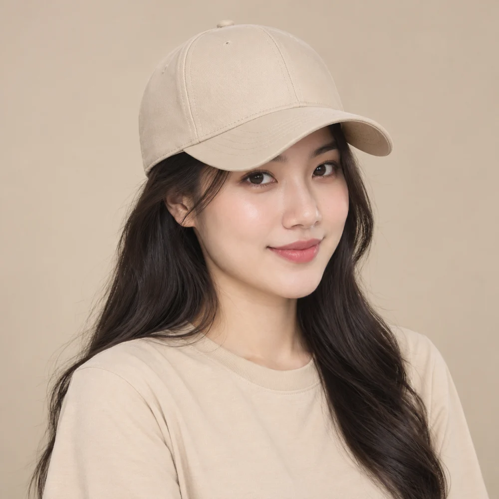 Mũ kết lưỡi cong polyester màu be phong cách tối giản